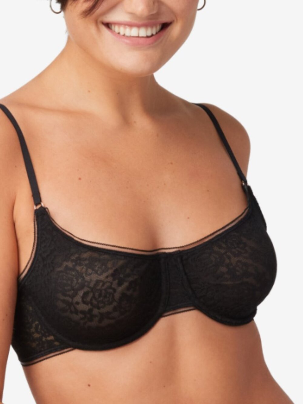 Maidenform Pure Comfort Stretch Lace Demi Underwire Bra Black Size 36C 6555
